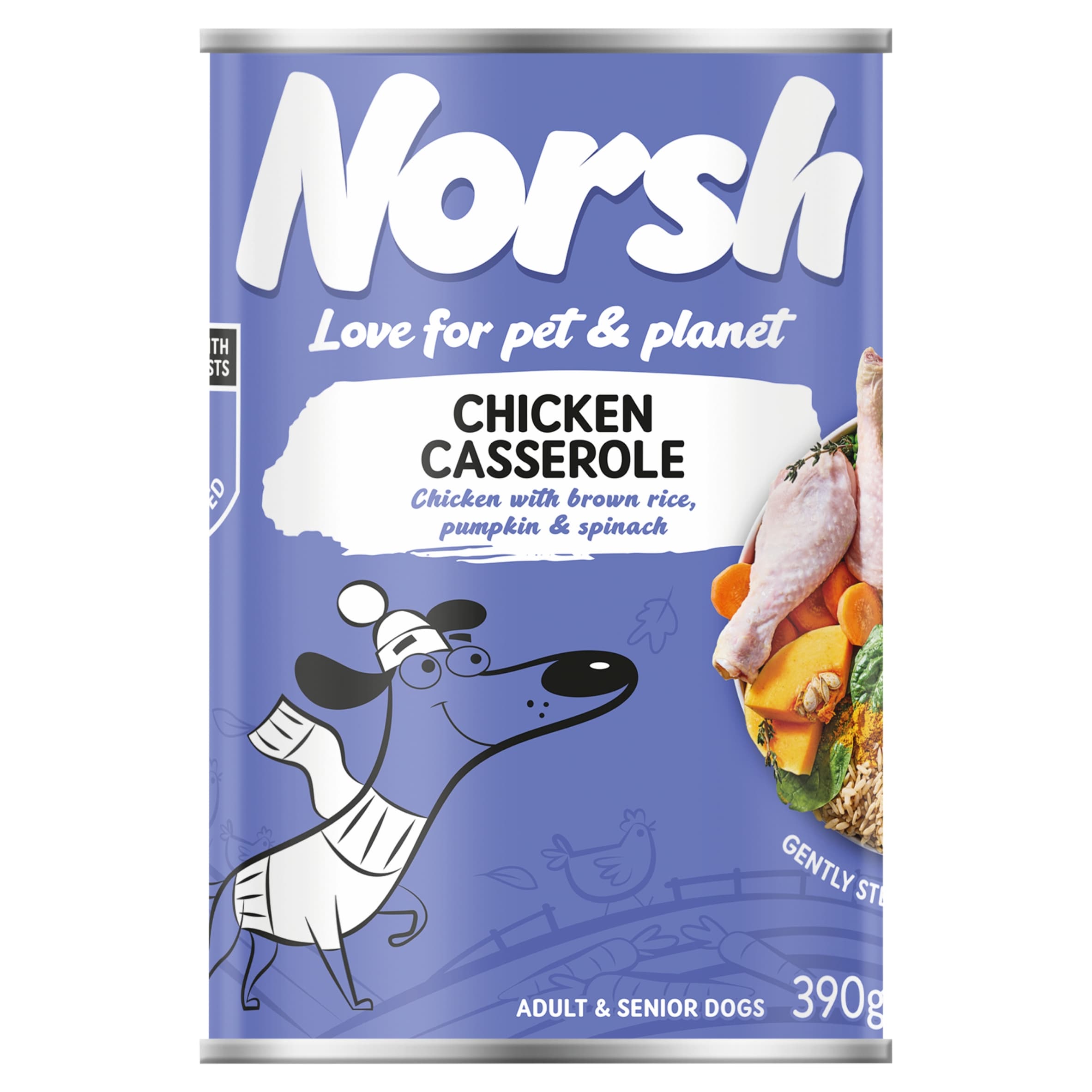Norsh Chicken Casserole with Brown rice, pumpkin & Spinach Dog Food 390g