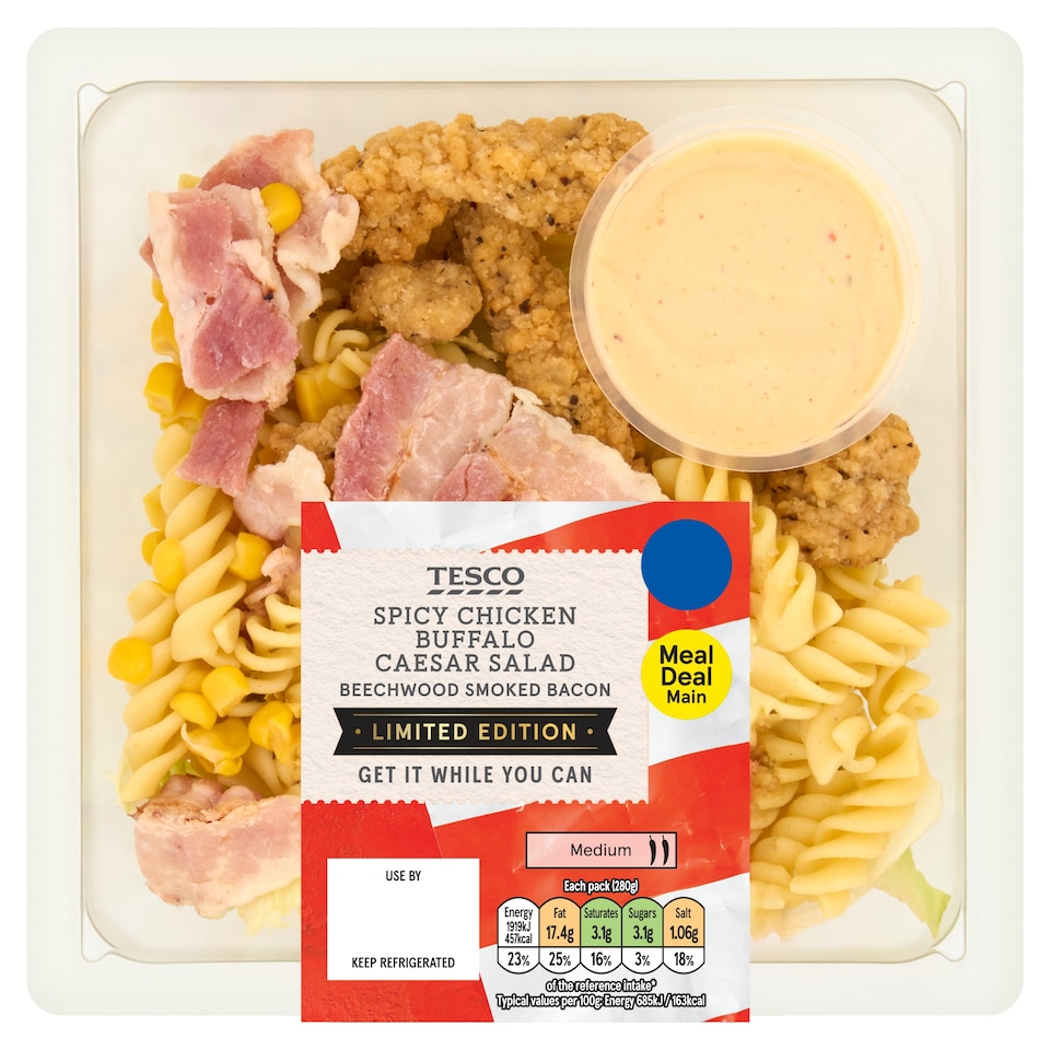 Tesco Spicy Chicken Buffalo Caesar Salad Smoked Bacon Limited Edition 280g