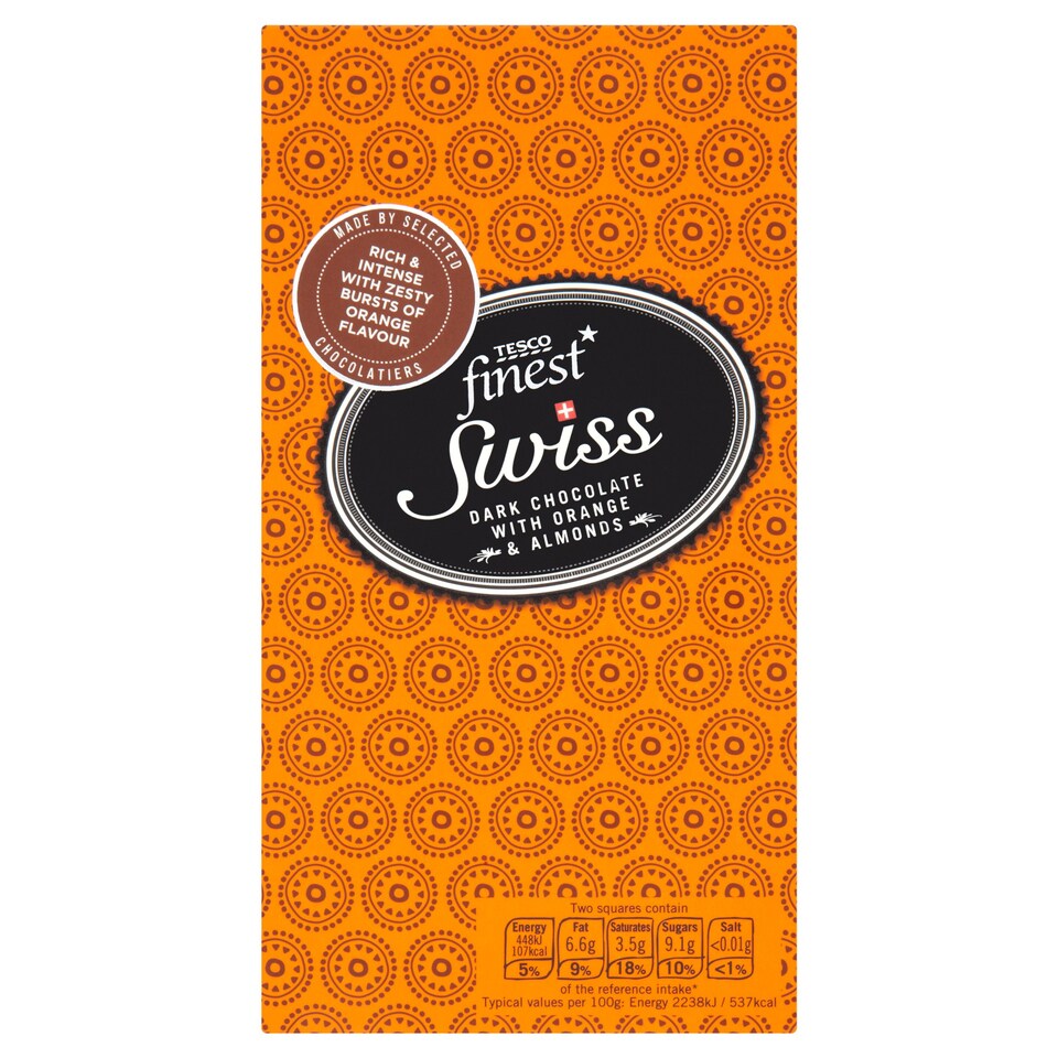 Tesco Finest Swiss Chocolate Orange And Almonds Bar 100G
