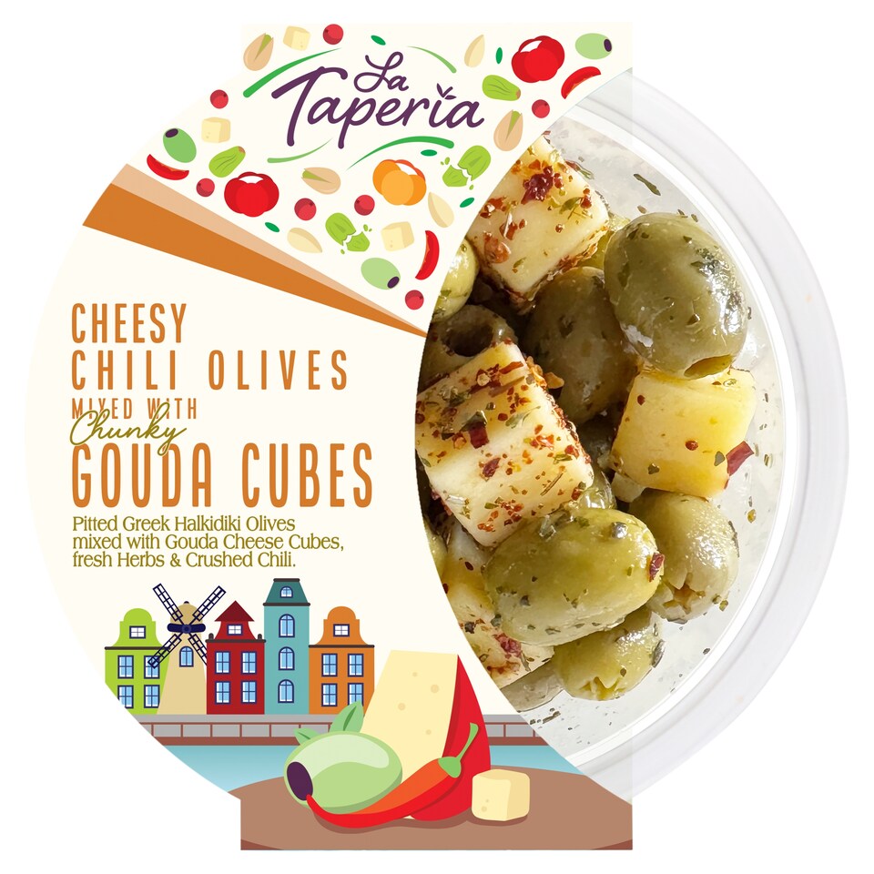 LA TAPERIA CHEESY CHUNKY CHILI OLIVES MIXED WITH GOUDA CUBES 150g