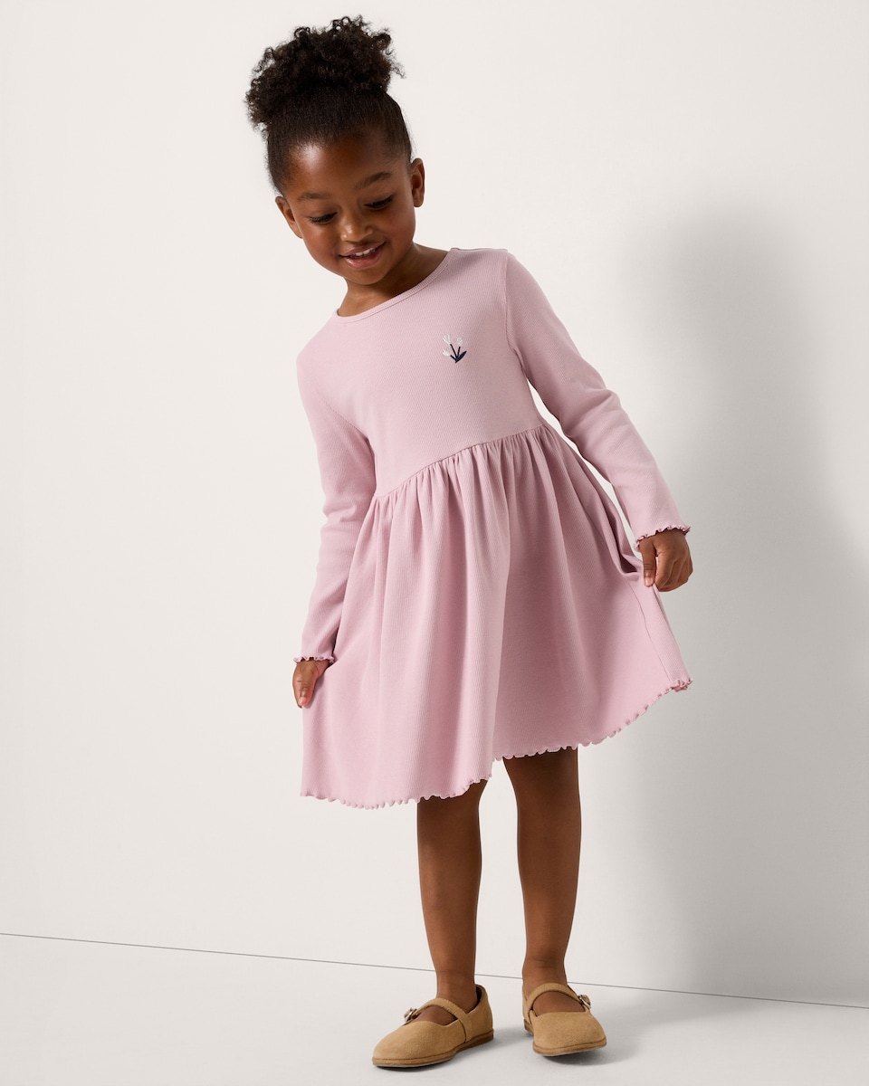 image 1 of F&F Girls 3-Pack Cotton Rich Ribbed Dresses in Multi Blue
