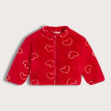 F&F Girls Fleece Heart Print Zip Up Jacket in Red