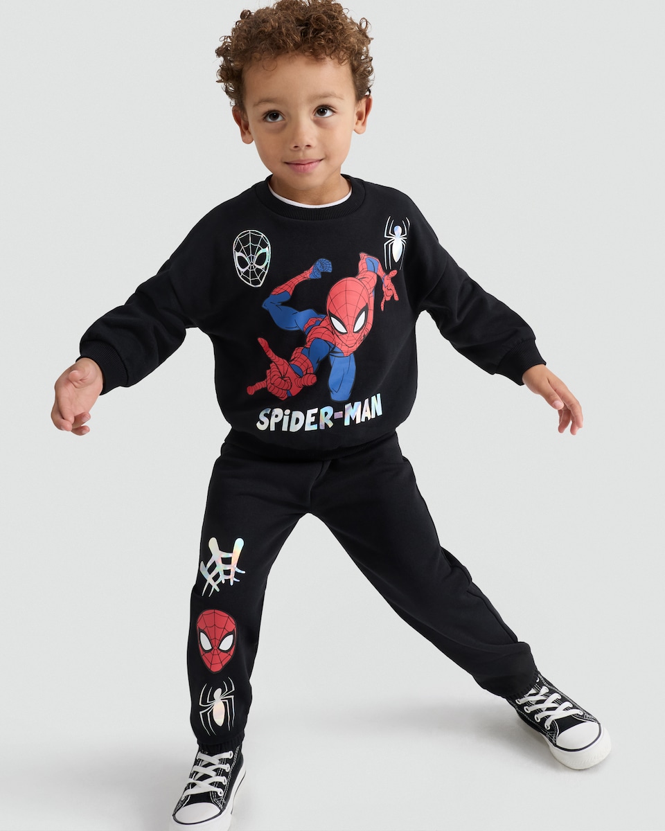 image 1 of Marvel Spider-Man 2-Piece Cotton Rich Sweatshirt and Joggers Set in Black