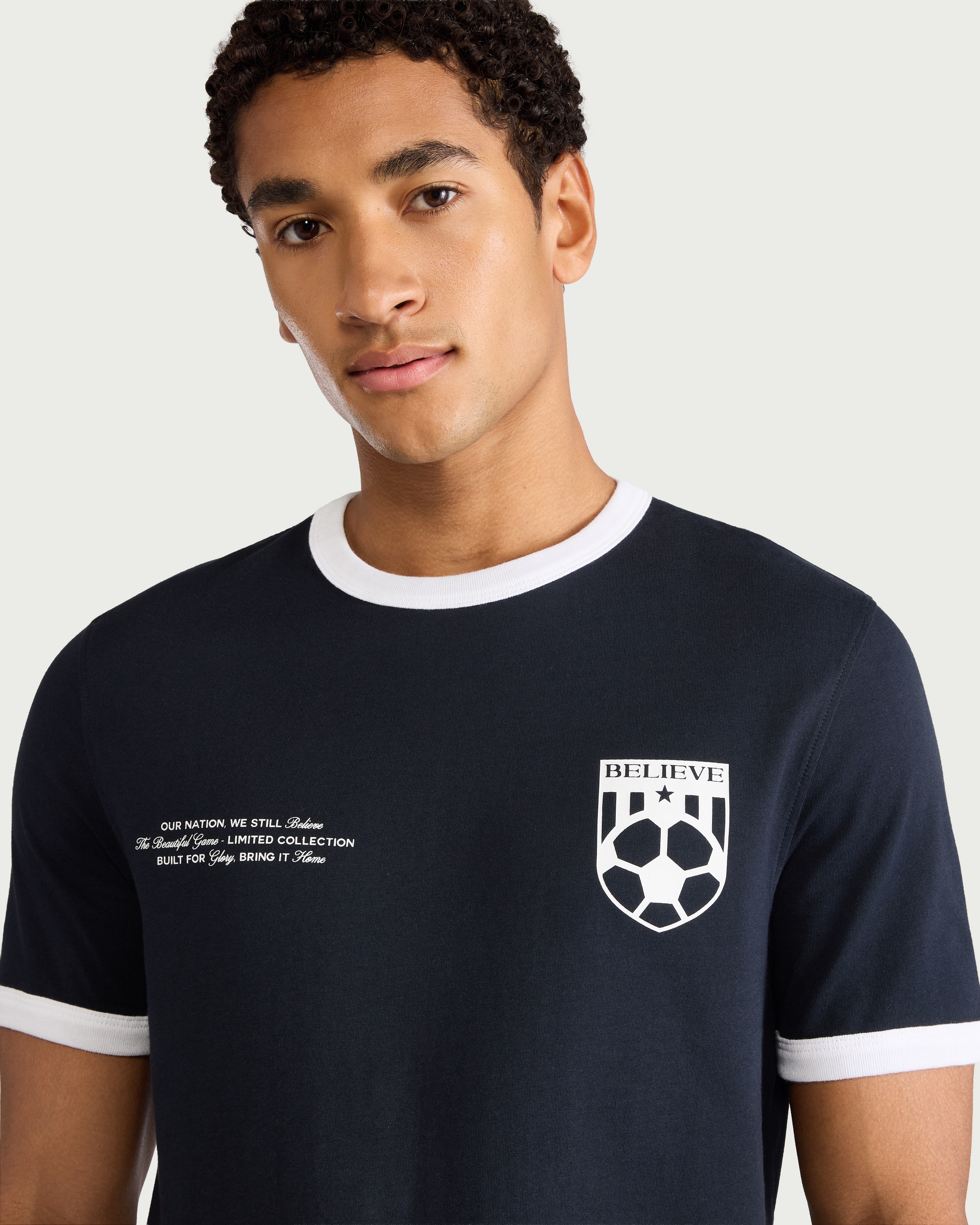 F&F Pure Cotton Believe Football Print T-shirt in Navy
