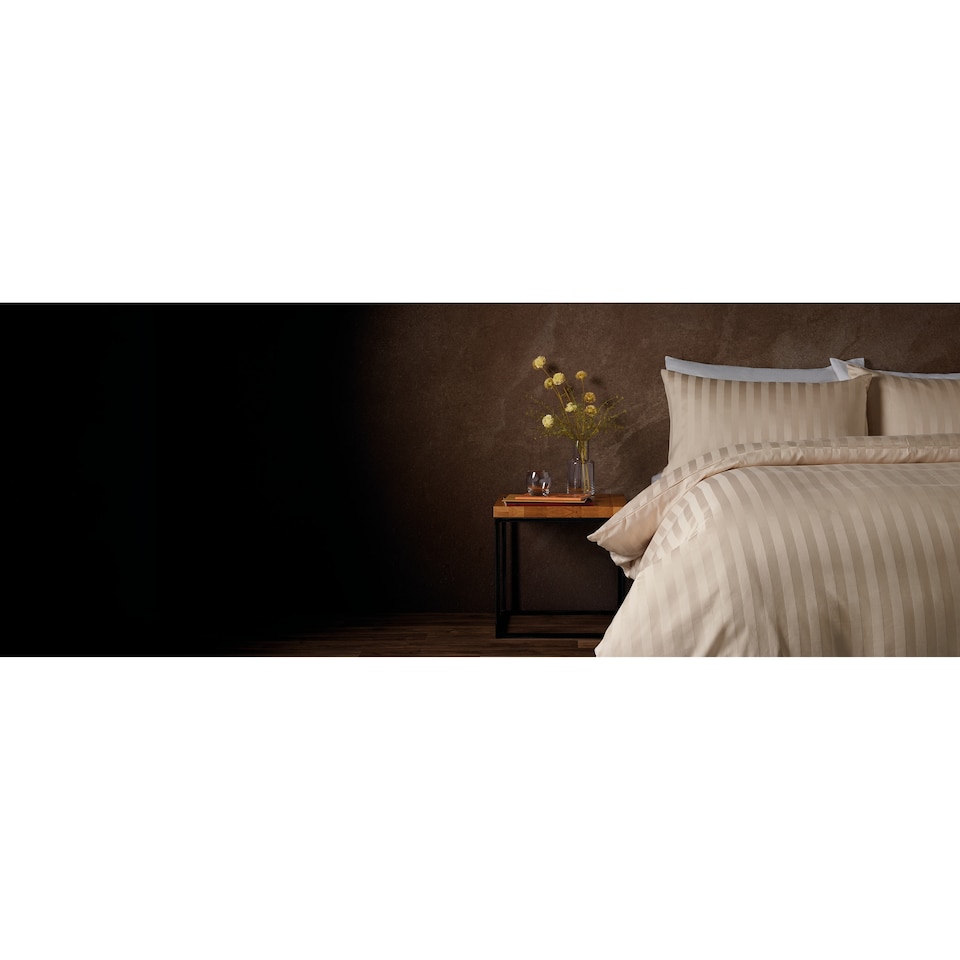 image 1 of F&F Home Hotel Natural Sateen Stripe Duvet Cover Set King