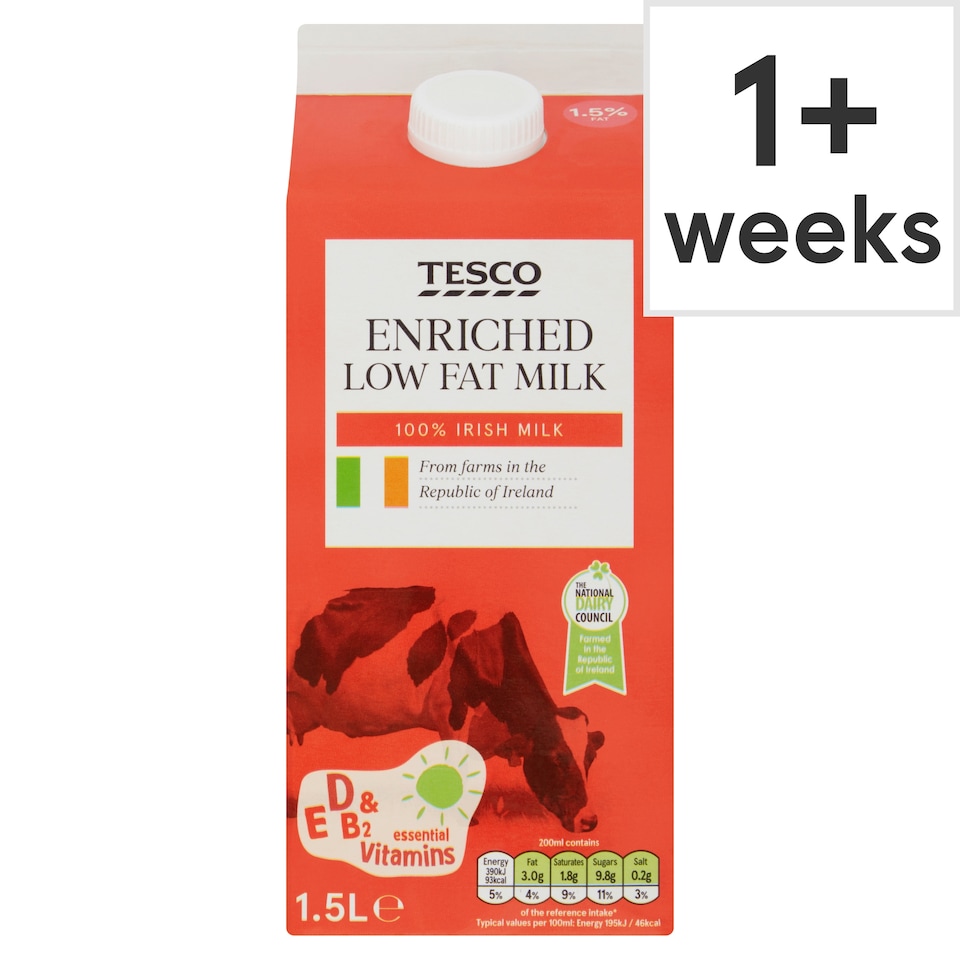 Tesco Low Fat Fortified Milk 1.5 Lt