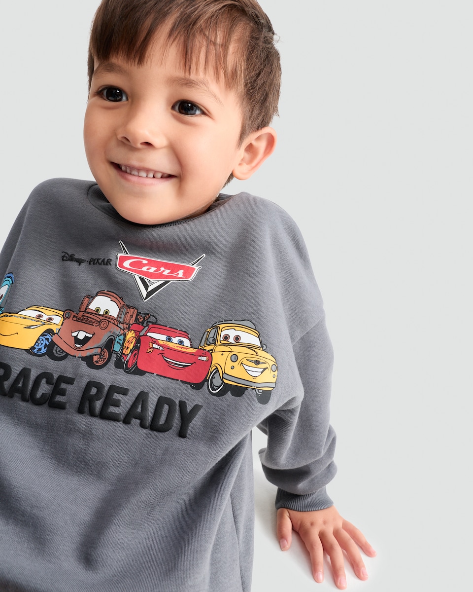 image 1 of Disney Cars Cotton Rich Race Ready Print Sweatshirt in Grey