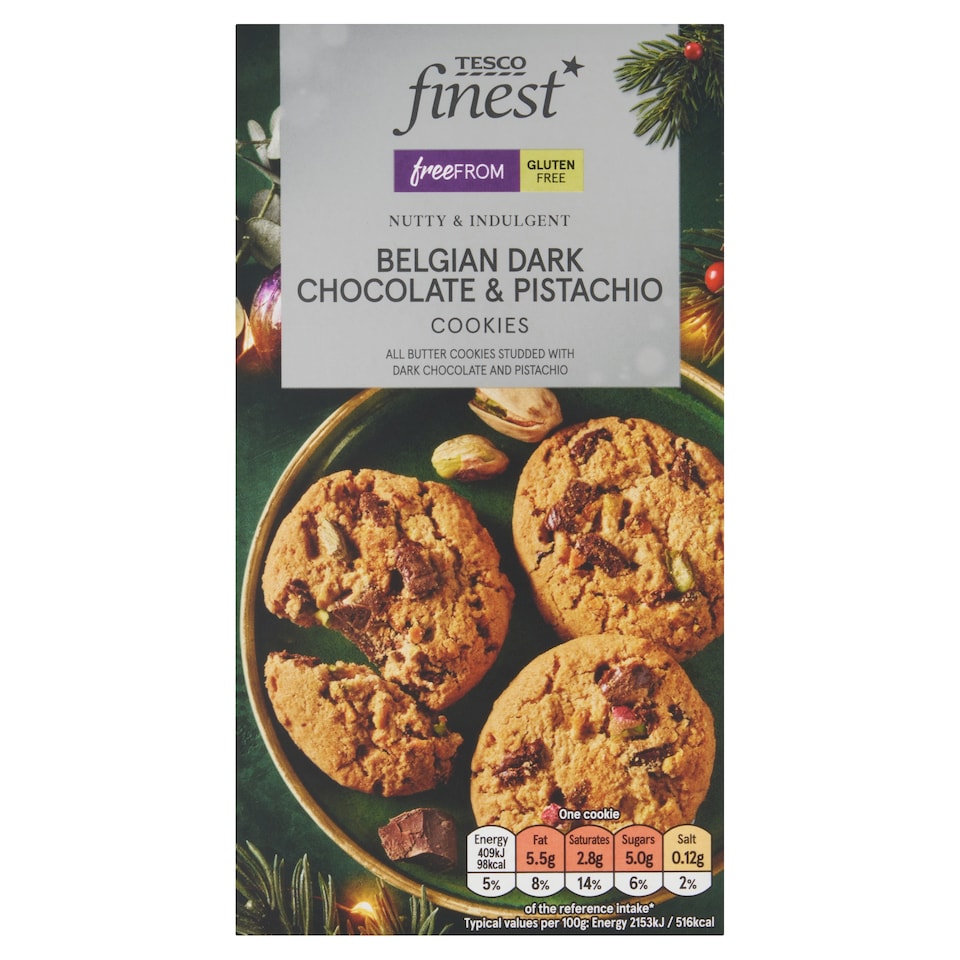 Tesco Finest Free From Dark Chocolate & Pistachio Cookies 150g