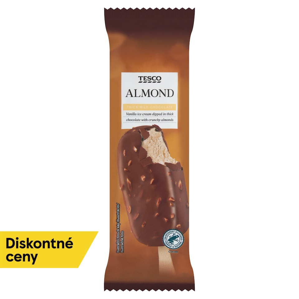 Tesco Mrazený krém vanilkový v mliečnej čokoláde s praženými kúskami mandlí 120 ml