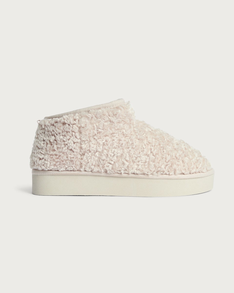 image 1 of F&F Borg Textured Platform Slippers in Cream