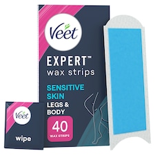 Veet Expert Wax Strips Legs Body Sensitive Hair Removal 40 Pack