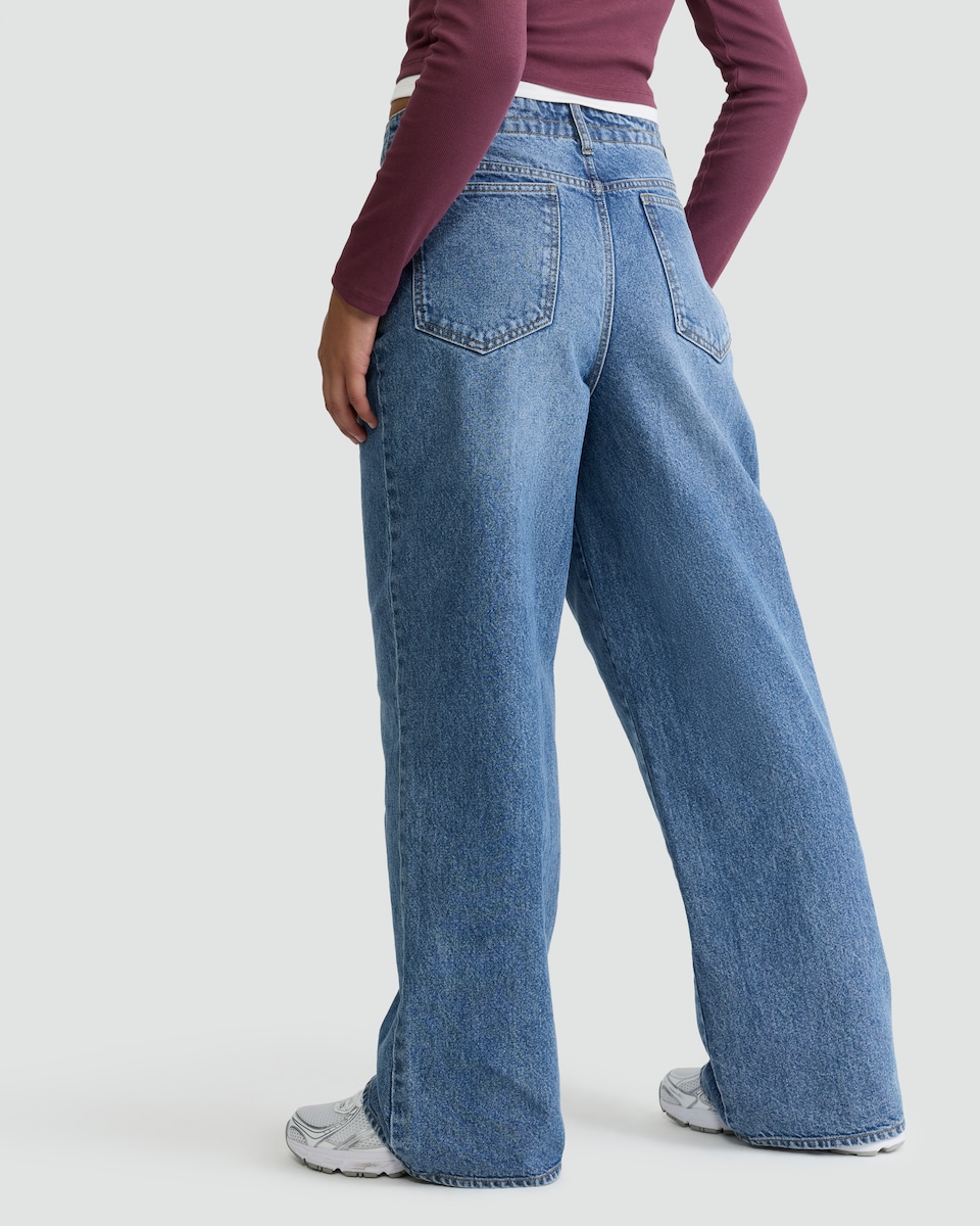 image 1 of OH ME OH MY Wide Leg Tie Waist Jeans in Blue