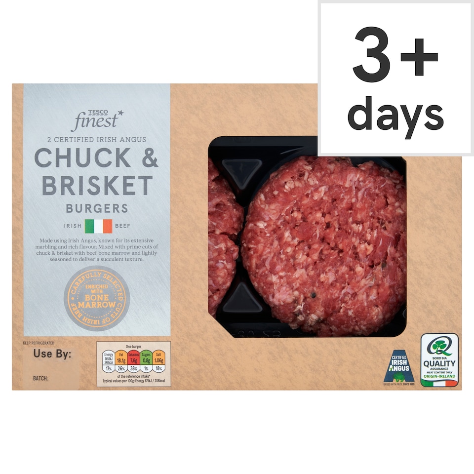 Tesco Finest 2 Certified Irish Angus Chuck and Brisket Burger 454g