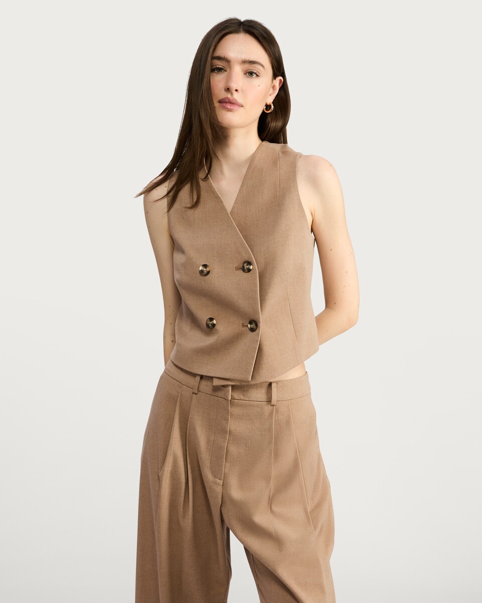 image 1 of F&F Double Breasted V Neck Waistcoat in Brown