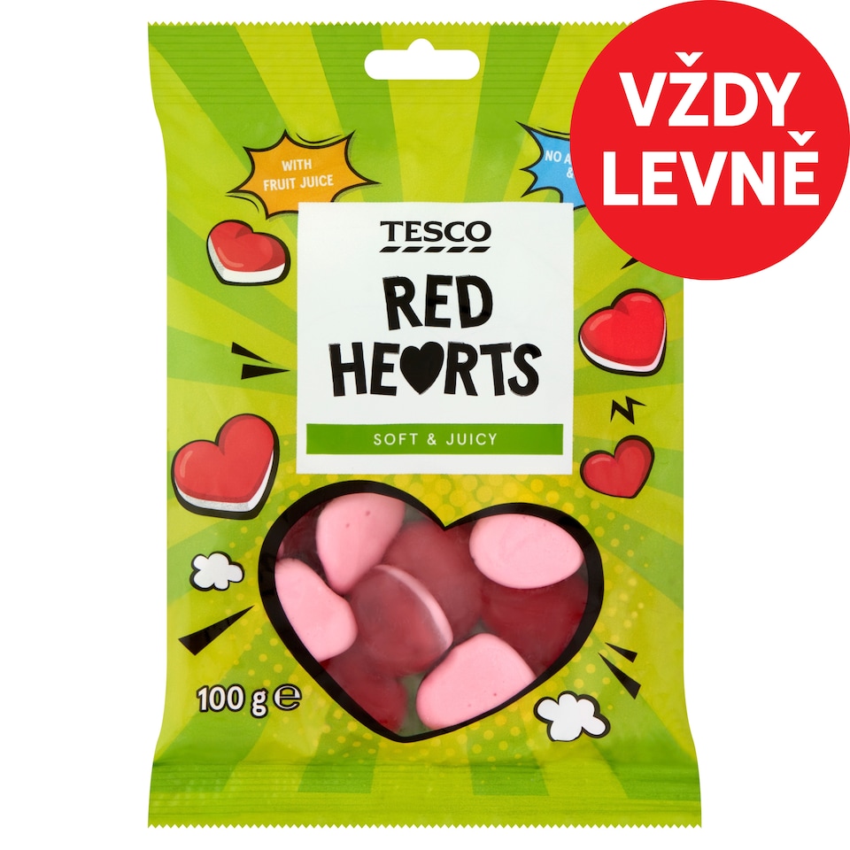 Tesco Red Hearts želé s ovocnými příchutěmi 100g