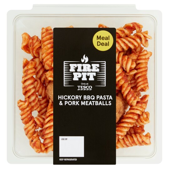 Tesco Fire Pit Hickory Bbq Pasta Salad Pork M/Bls 297G Tesco Groceries