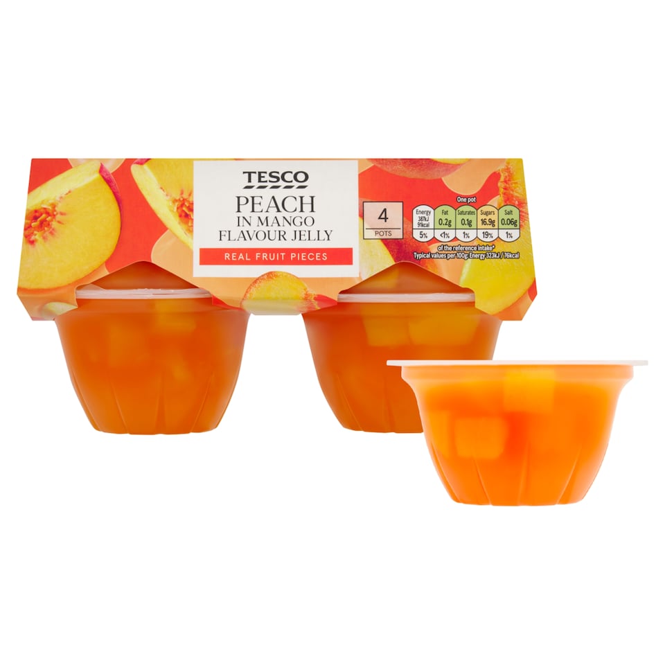 image 1 of Tesco Peach in Mango Flavour Jelly 4 x 120g
