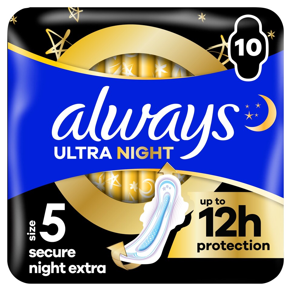 image 1 of Always Ultra Sanitary Towels Secure Night Extra (Size 5) Wings x 10 Pads