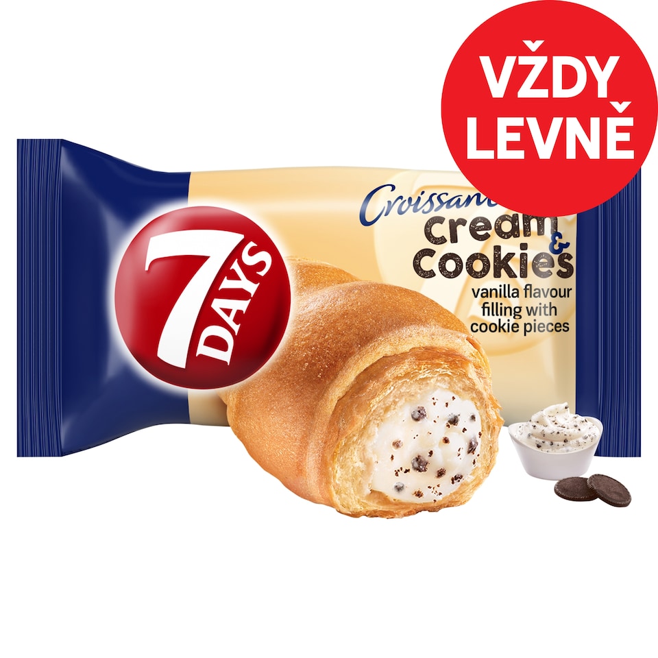 7 Days Croissant Cream & Cookies s vanilkovou příchutí s mlékem a s kousky kakaových sušenek 60g