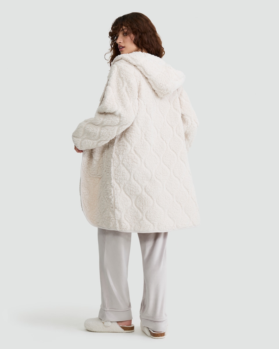 image 1 of F&F Quilted Fleece Hooded Pyjama Cosy Top in Cream