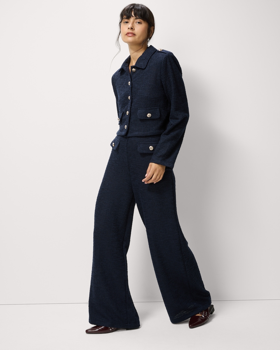 image 1 of F&F Boucle Textured Co-ord Trousers in Navy