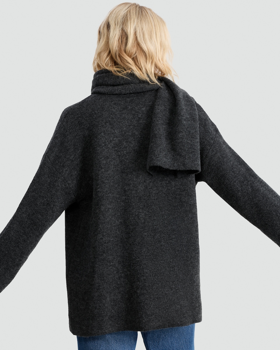 image 1 of F&F Knitted Scarf Detail Cardigan with Wool in Grey