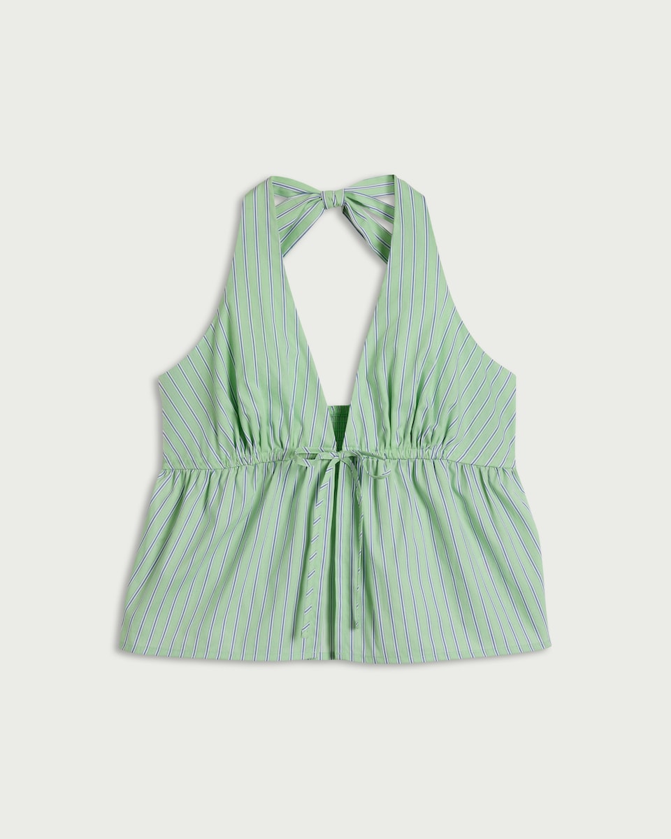 image 1 of OH ME OH MY Pure Cotton Striped Halterneck Co-ord Top in Green