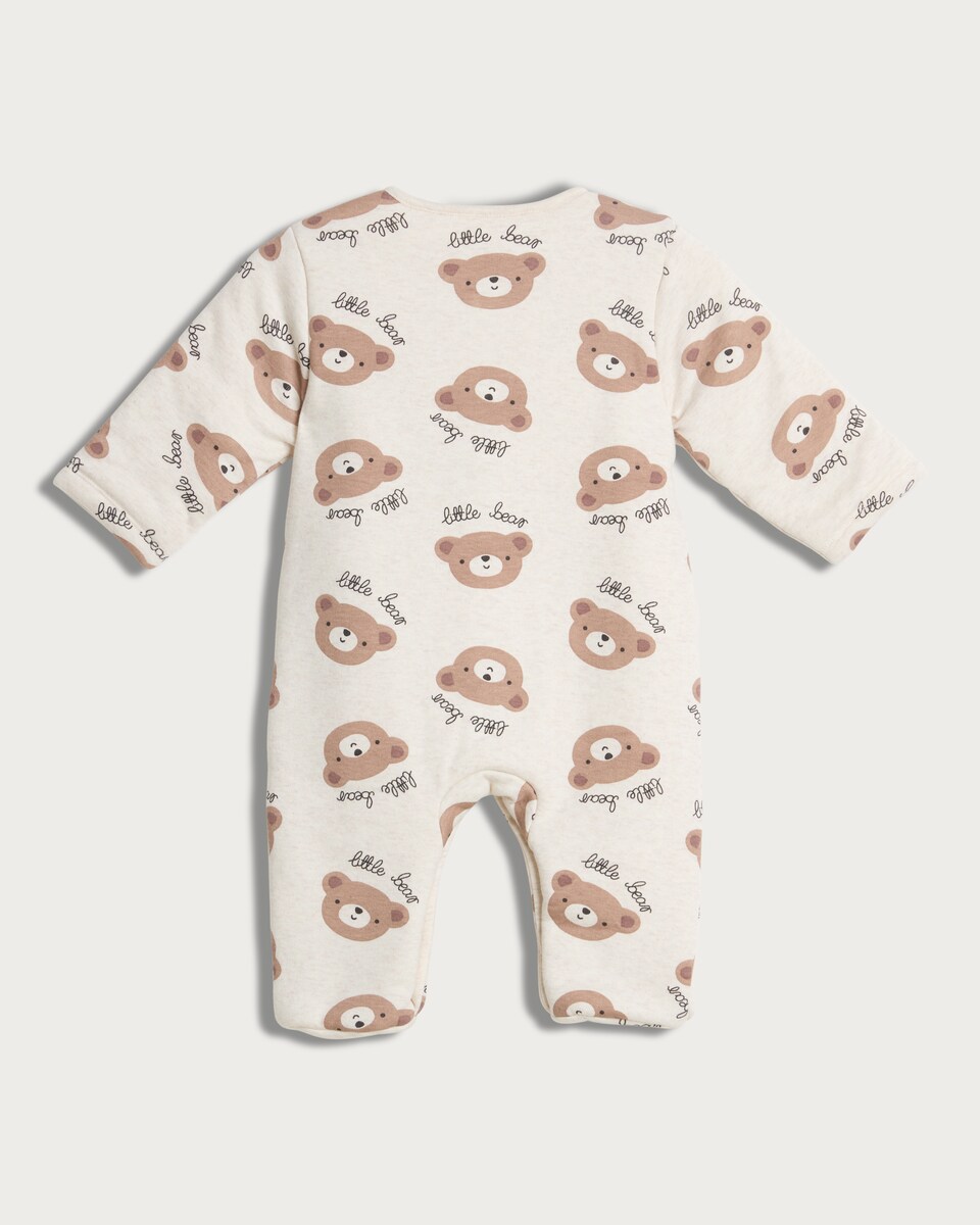 image 1 of F&F Baby Cotton Rich Little Bear Padded Sleepsuit in White