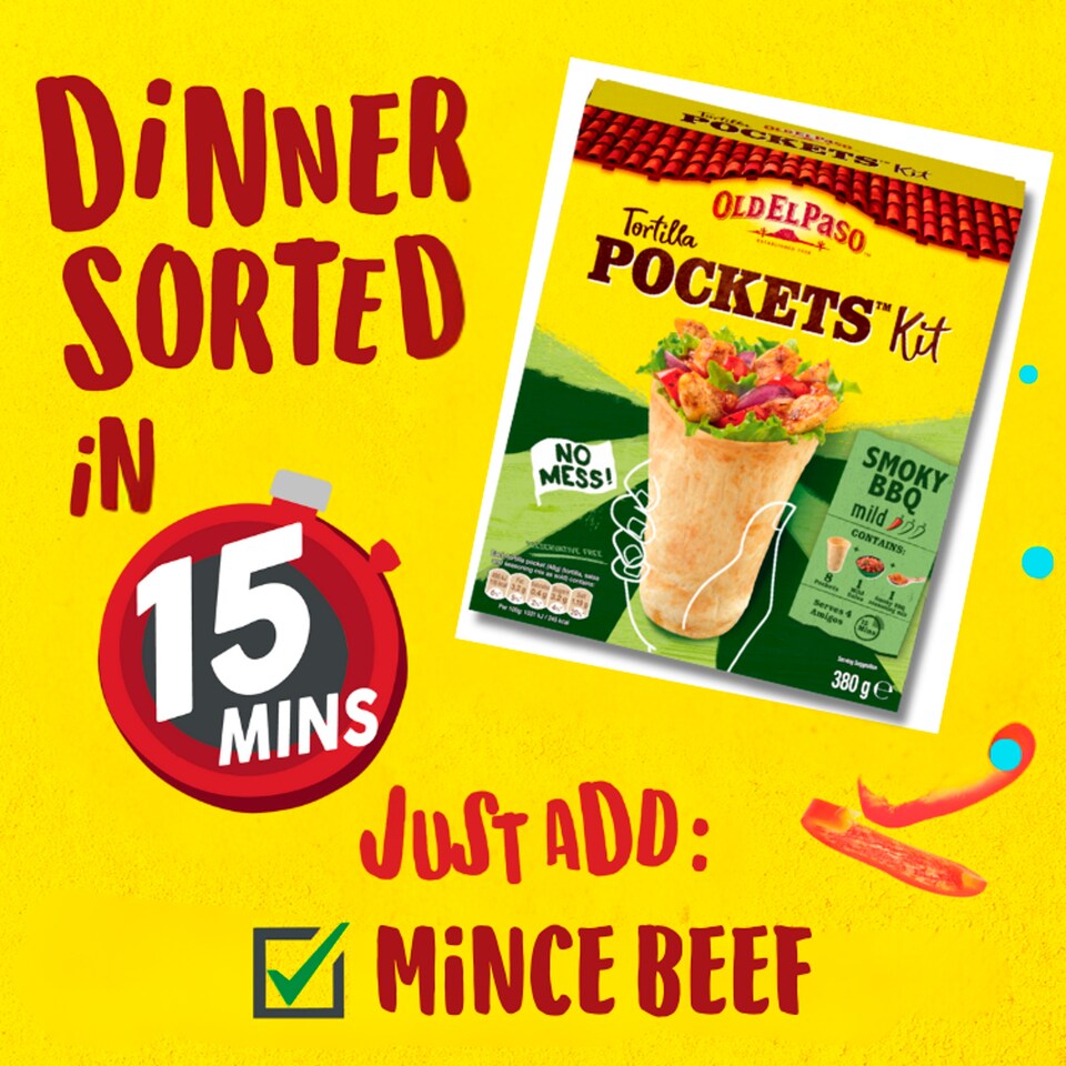 image 1 of Old El Paso Mild Smoky Bbq Tortilla Pockets Kit 380G