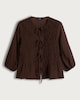 image 4 of F&F Textured Smocked Tie-Front Blouse in Brown