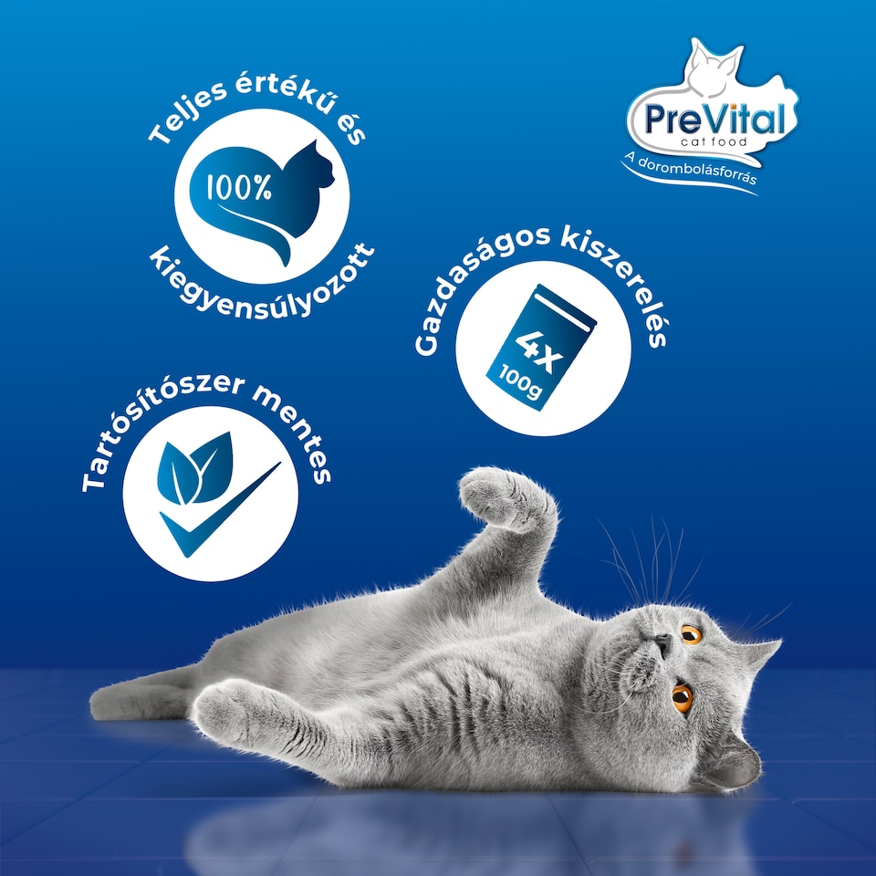 PreVital nedves macskaeledel, macskatáp steril macskáknak szószban alutasakos 4 x 100 g  1. kép