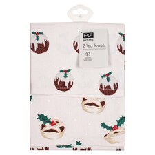  F&F Home Christmas Pudding Tea Towels 2 Pack