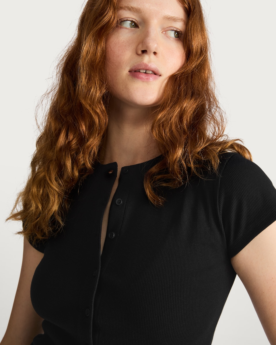 image 1 of F&F Cotton Rich Button Front Top in Black