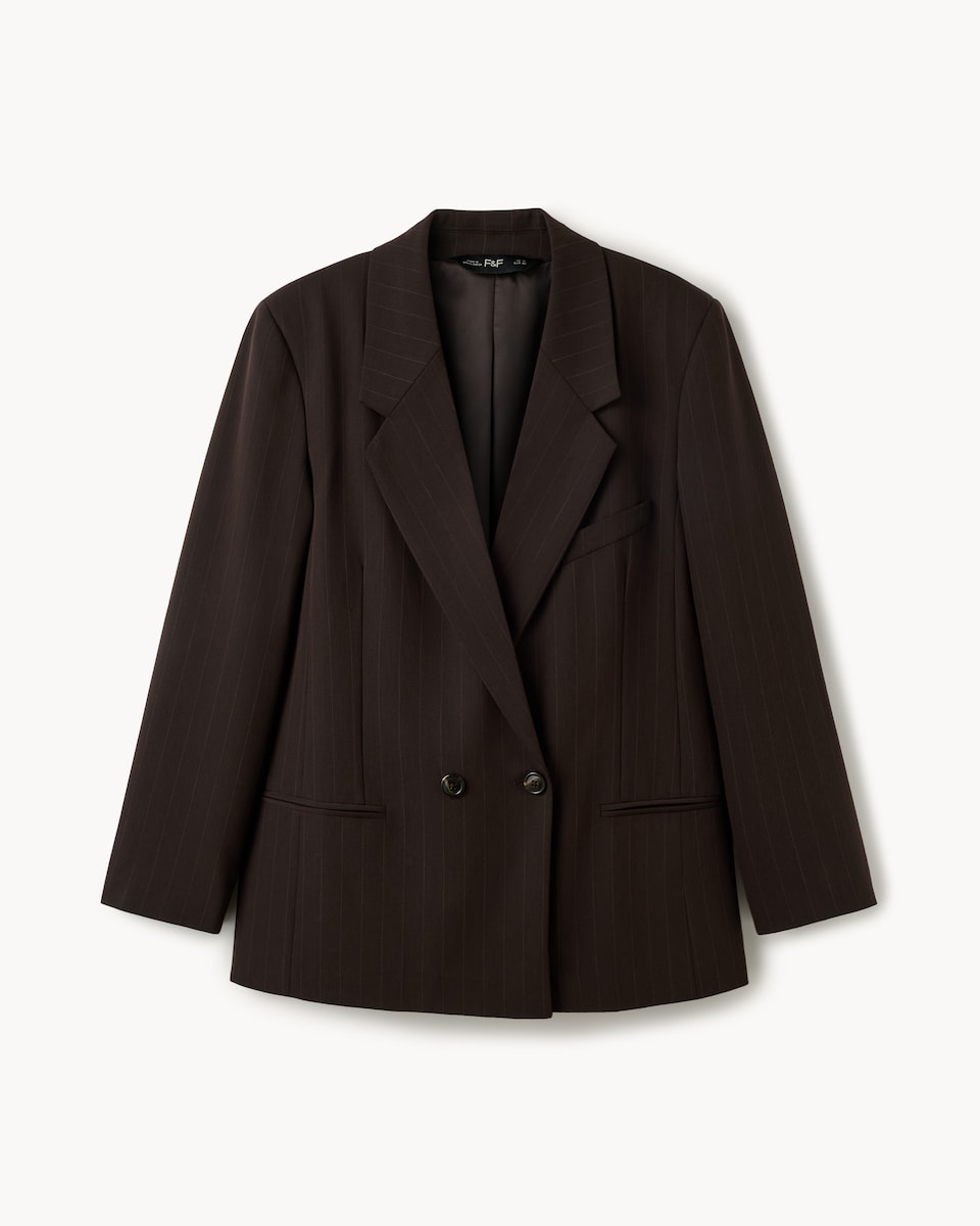image 1 of F&F Pinstripe Double Breasted Co-ord Blazer in Brown