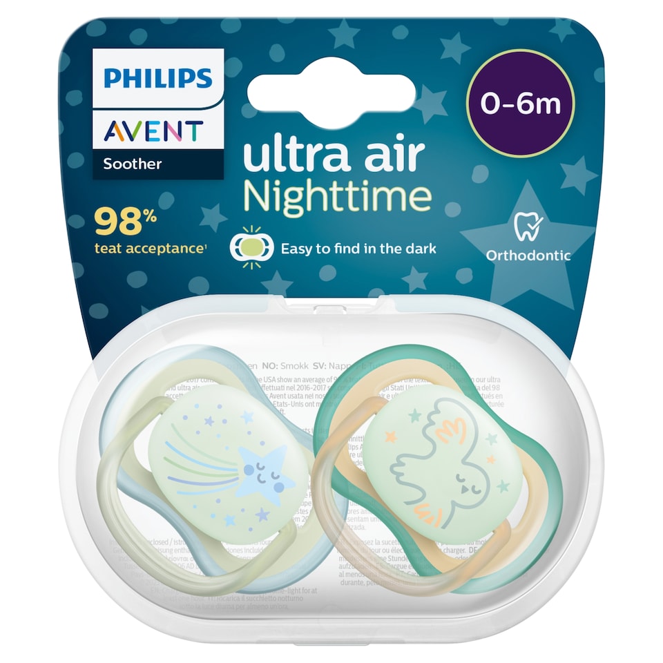 image 1 of  Philips Avent Ultra Air Nighttime Soother 0-6 months 2 pack