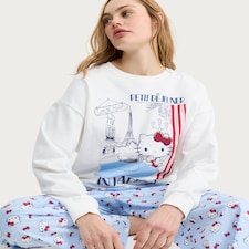 Hello Kitty Pure Cotton Sweatshirt Pyjama Set in Multi Blue