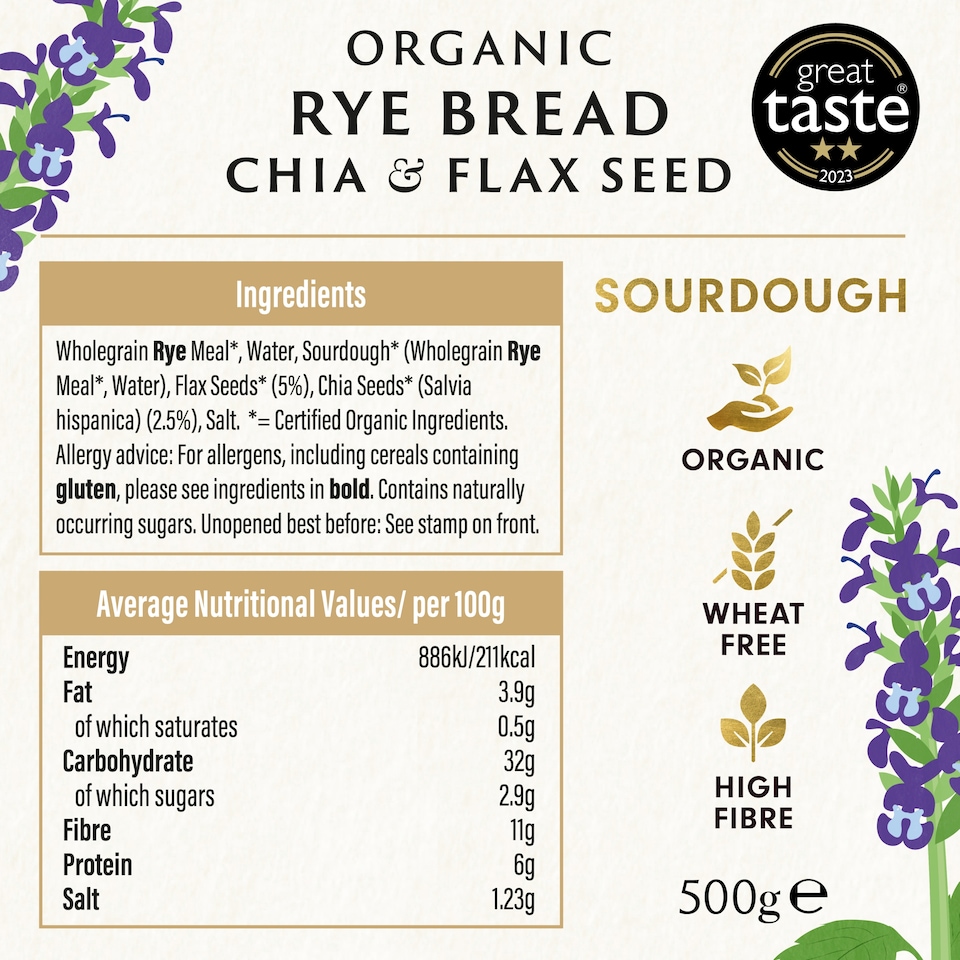 image 1 of Biona Organic Rye Bread Chia & Flax 500g