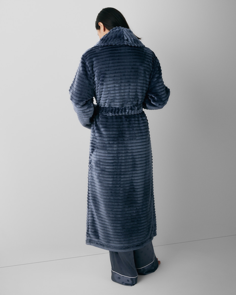image 1 of F&F Fleece Textured Dressing Gown in Blue