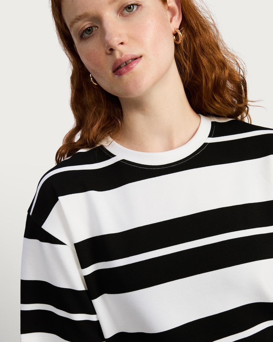 image 1 of F&F Boxy Fit Striped Short Sleeved T-Shirt in Multi Black White