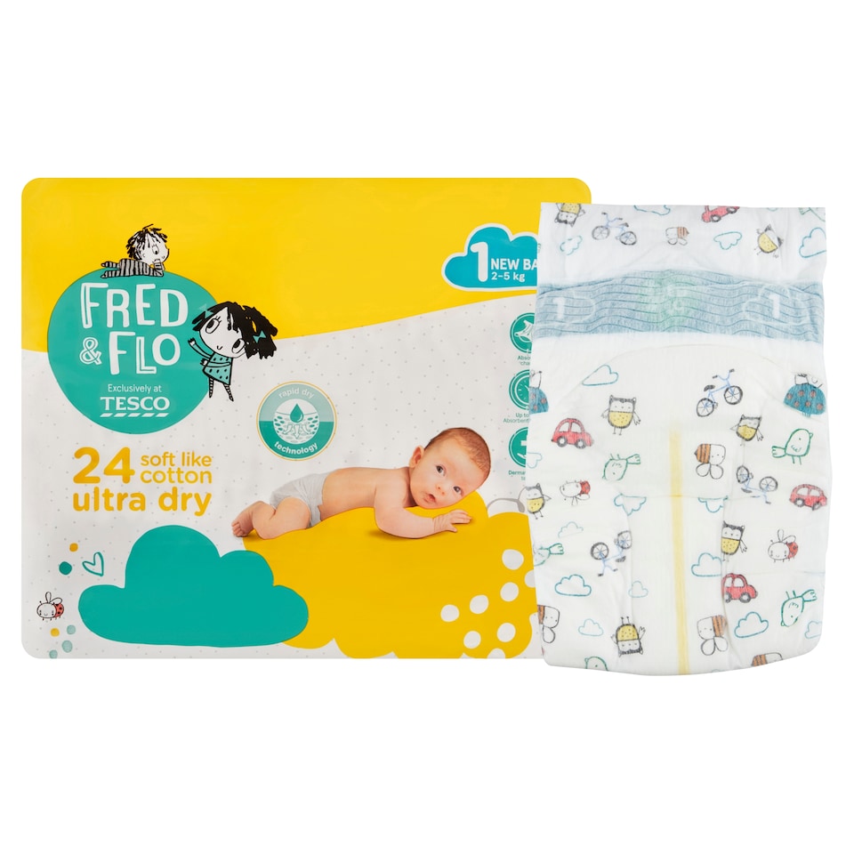 image 1 of Fred & Flo Ultra Dry Nappies New Baby 1 2-5 kg 24 pcs