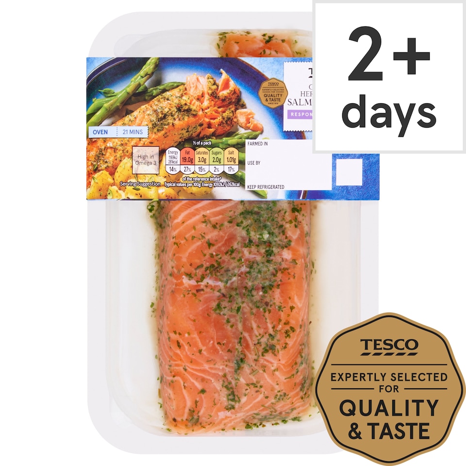 Tesco 2 Garlic & Herb Infused Salmon Fillets 230G