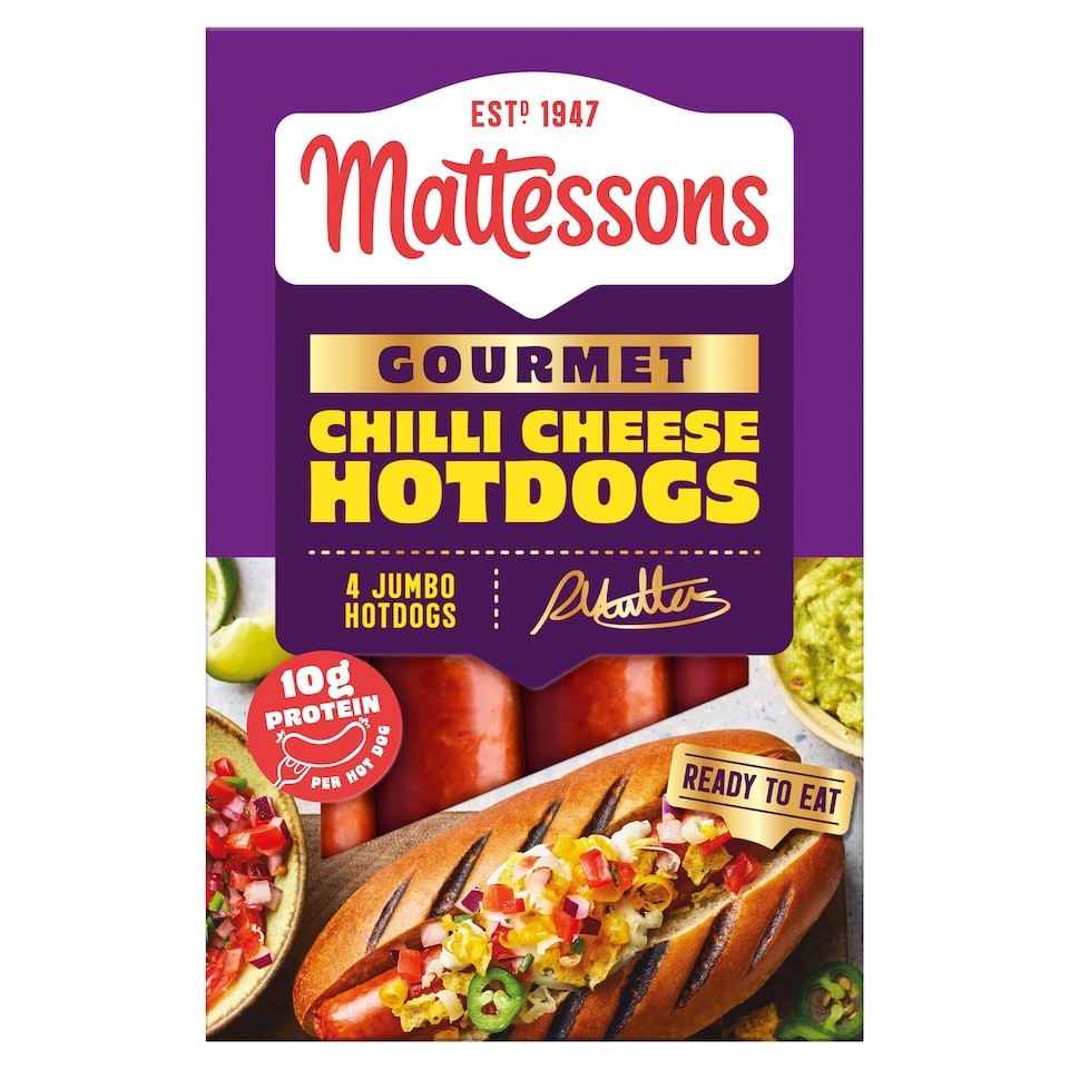 Mattessons 4 Gourmet Hot Dogs Chilli Cheese 260g
