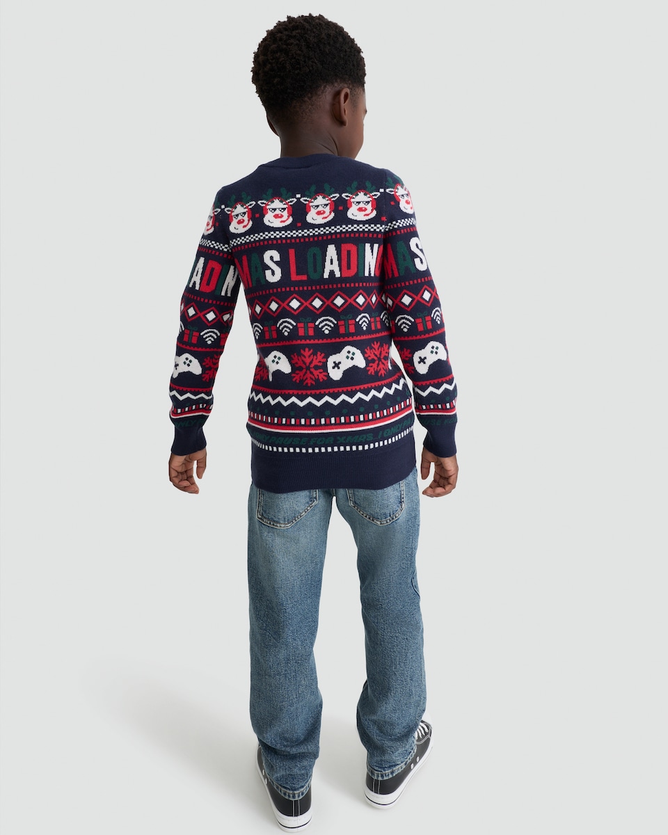 image 1 of F&F Boys Christmas Loading Print Jumper in Navy