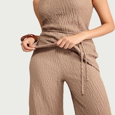 F&F Crinkle Textured Wide Leg Co-ord Trousers in Mink