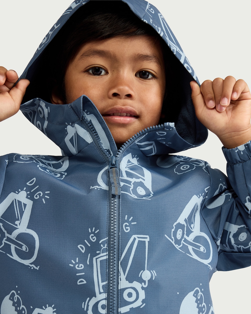 image 1 of F&F Boys Digger Print Hooded Raincoat in Blue