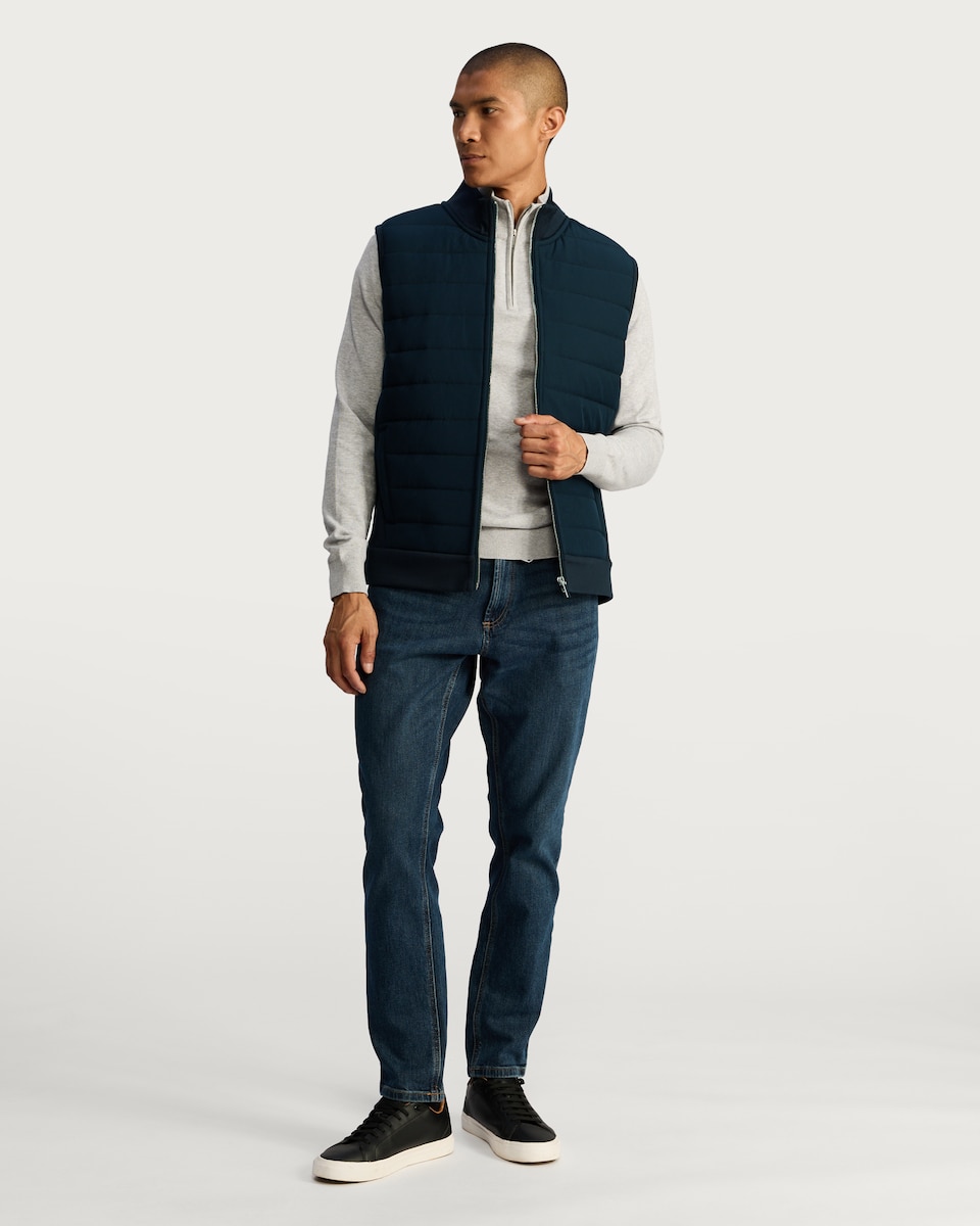 image 1 of F&F Cotton Blend Sleeveless Zip Up Gilet in Navy
