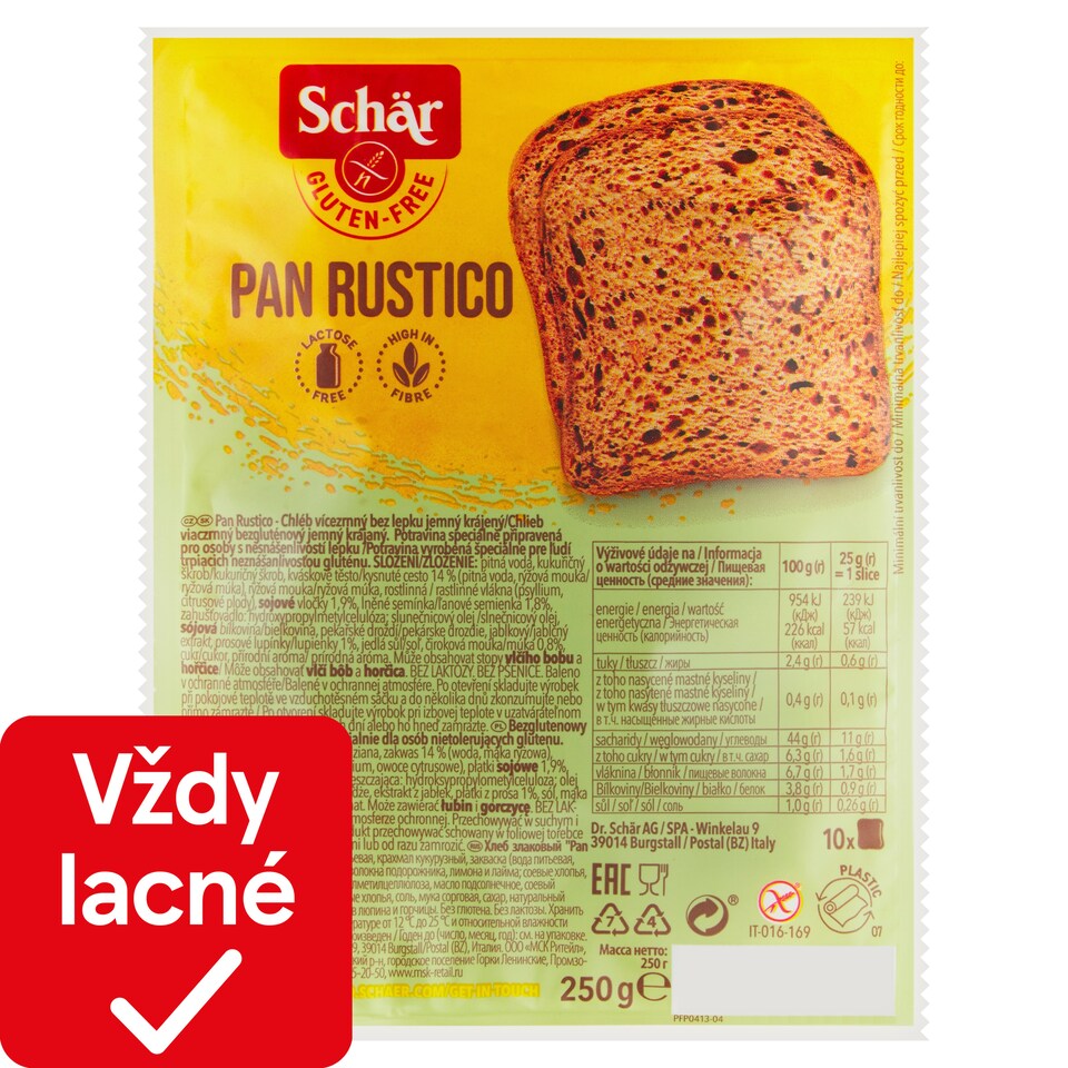 Schär Pan Rustico chlieb viaczrnný bezgluténový jemný krájaný 250 g