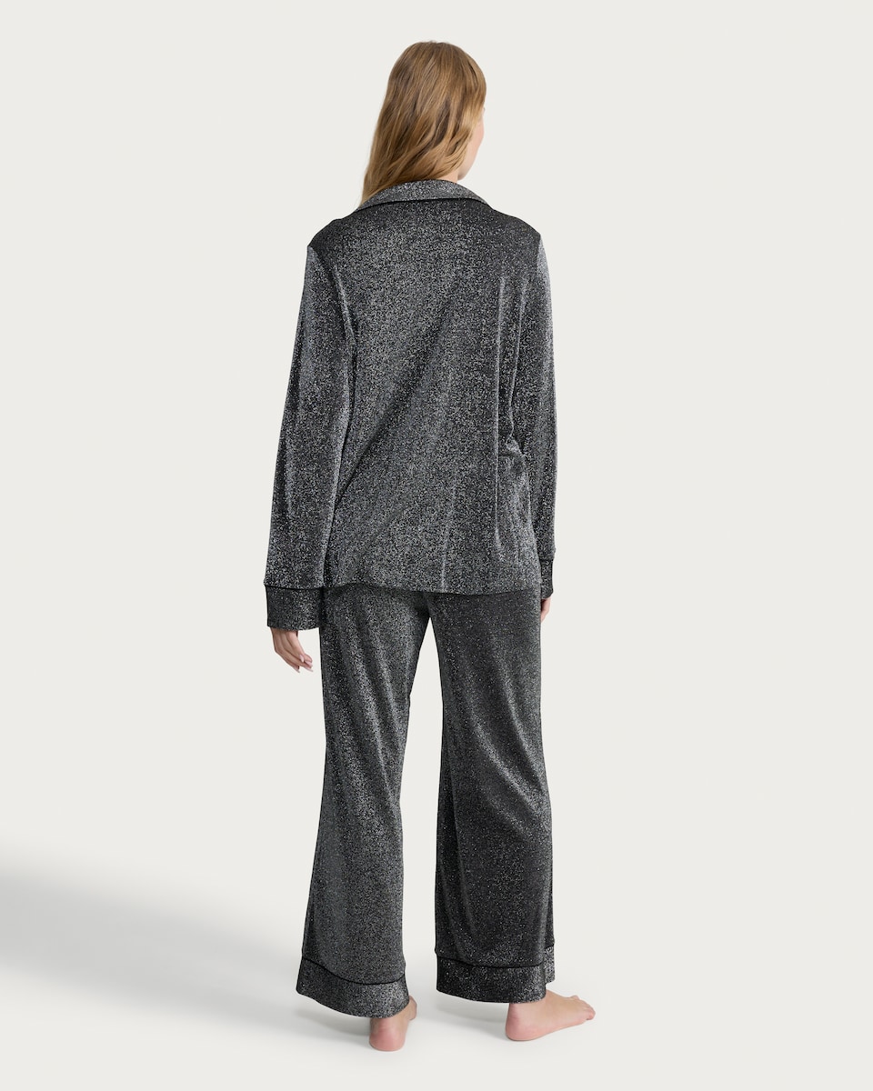 image 1 of F&F Shimmer Textured Shirt and Bottoms Pyjama Set in Grey