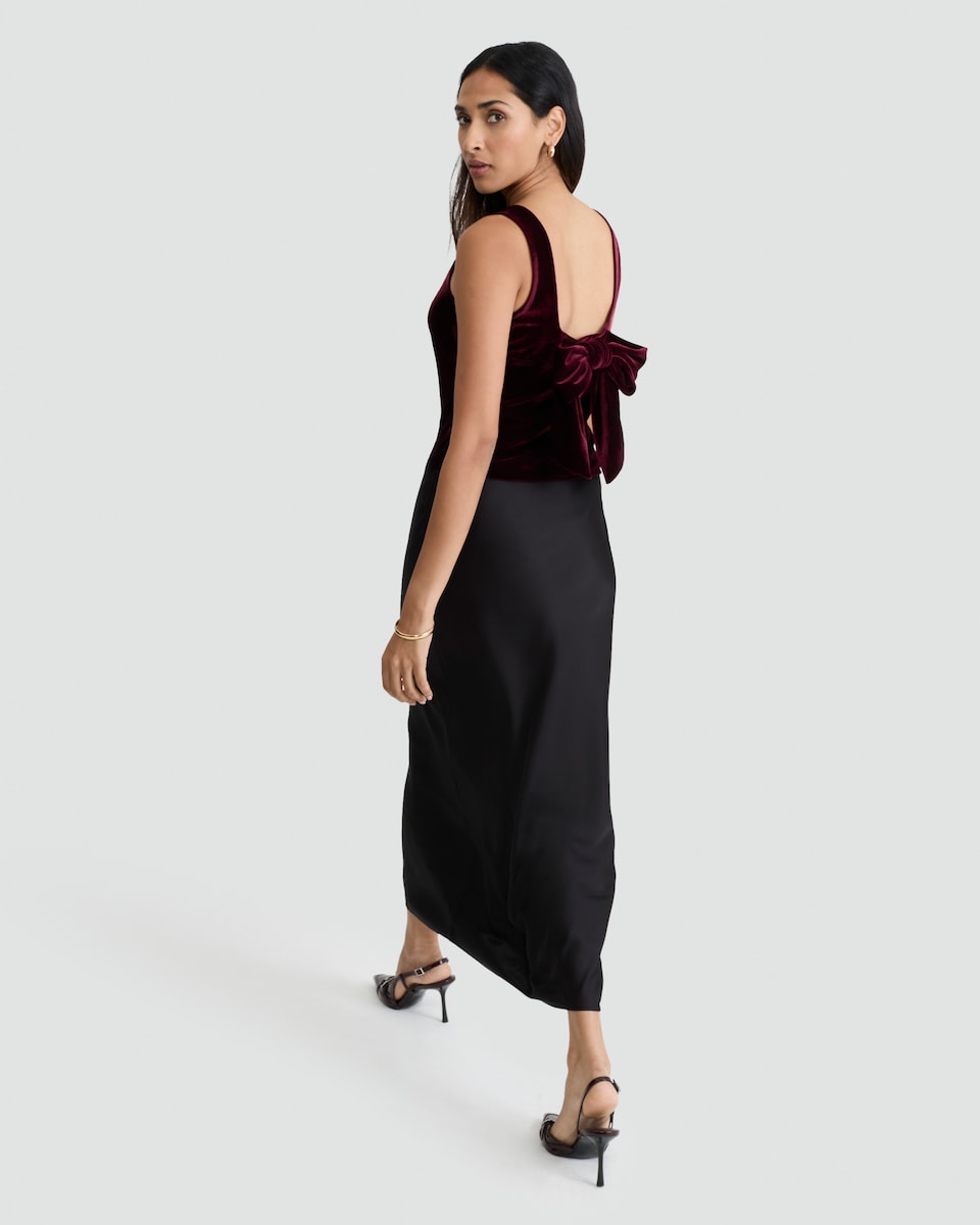 image 1 of F&F Velvet Bow Detail Top in Burgundy