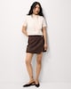 image 1 of F&F Short Sleeved Tie Neck Knitted Top in Neutral